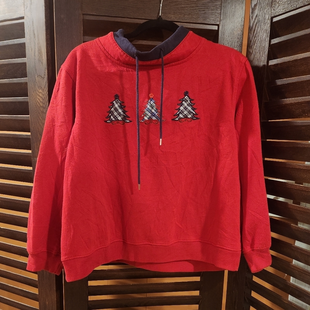 Jennifer Moore Red Crewneck Sweater with Tree Design